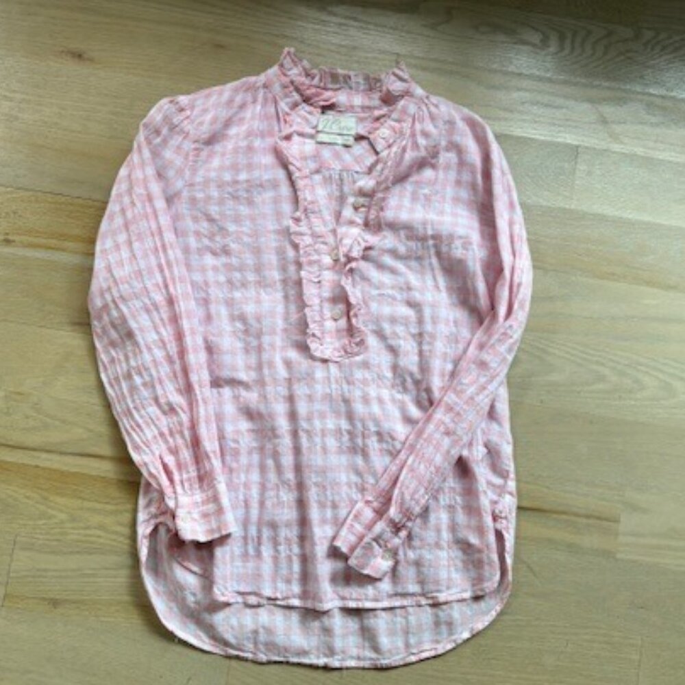 J. Crew Gingham Ruffle Popover Blouse